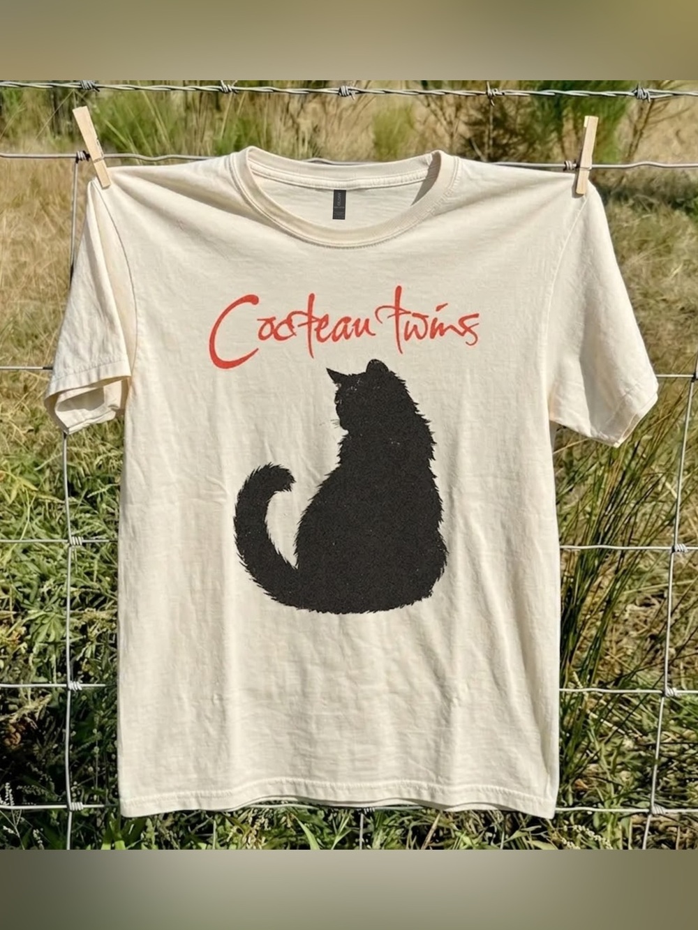 Cream Cat Graphic Tee - Black Cat Print